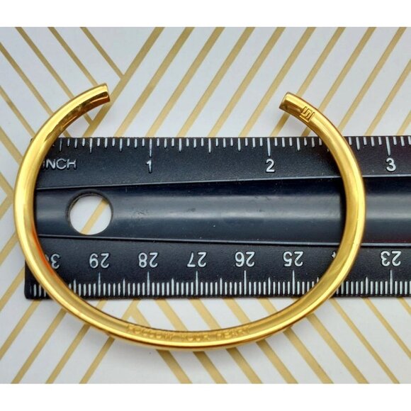 Gold Tone Signed Cuff Bracelet Well Made Engraved Follow Your Heart - Picture 12 of 12
